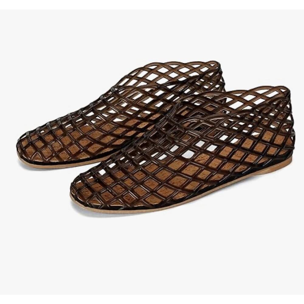 Black Jelly Mesh Ballet Flats for Women Clear Hollow Jellies Flat Sandals - Picture 3 of 8